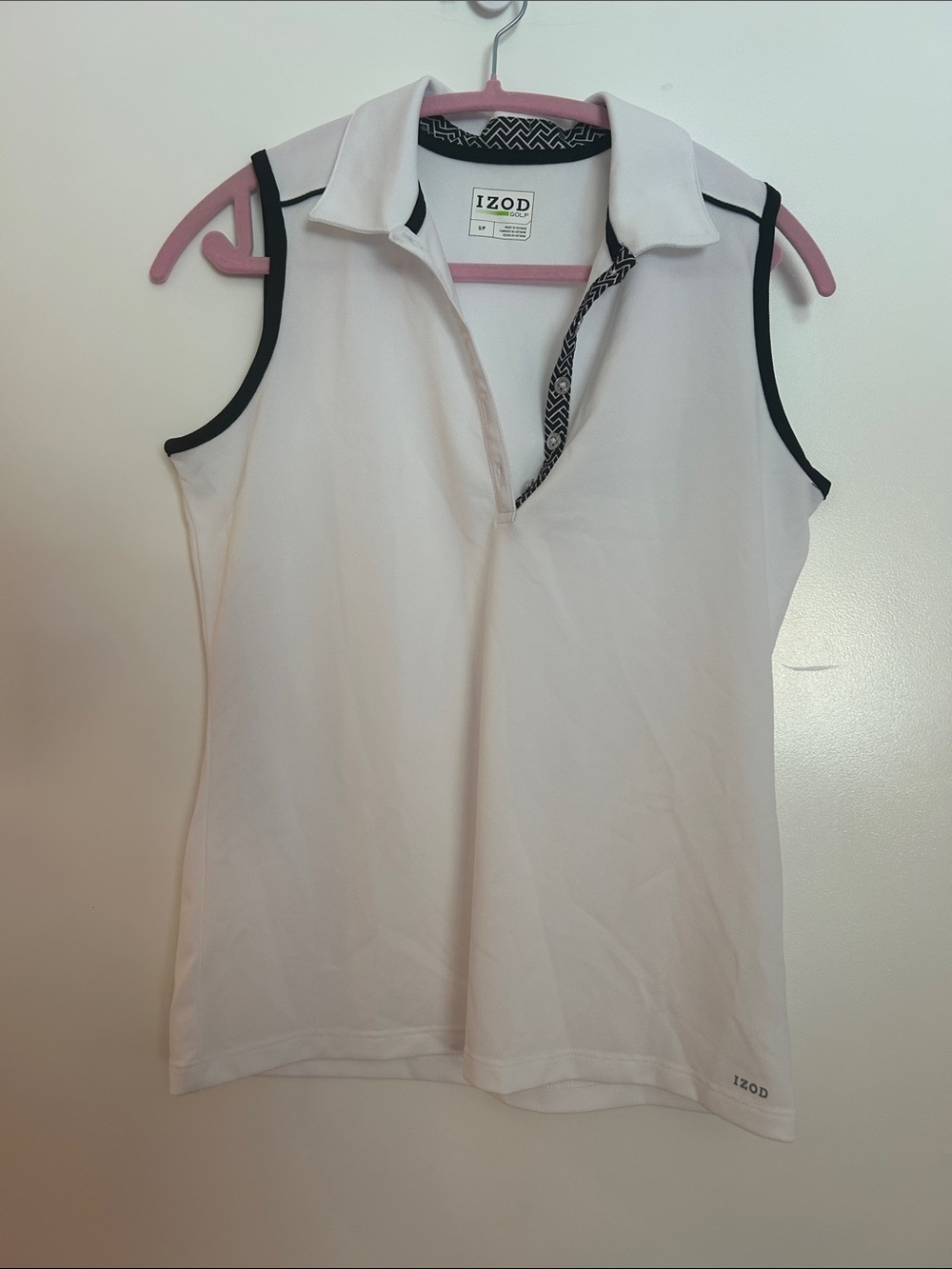Izod White Sleeveless Polo Tank with Black Trim